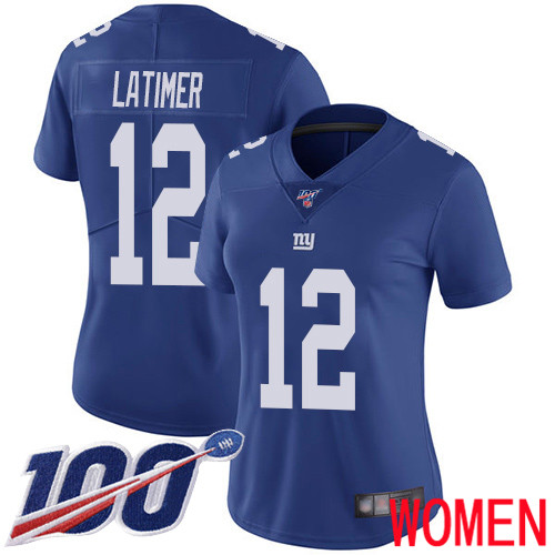 Women New York Giants 12 Cody Latimer Royal Blue Team Color Vapor Untouchable Limited Player 100th Season Football NFL Jersey